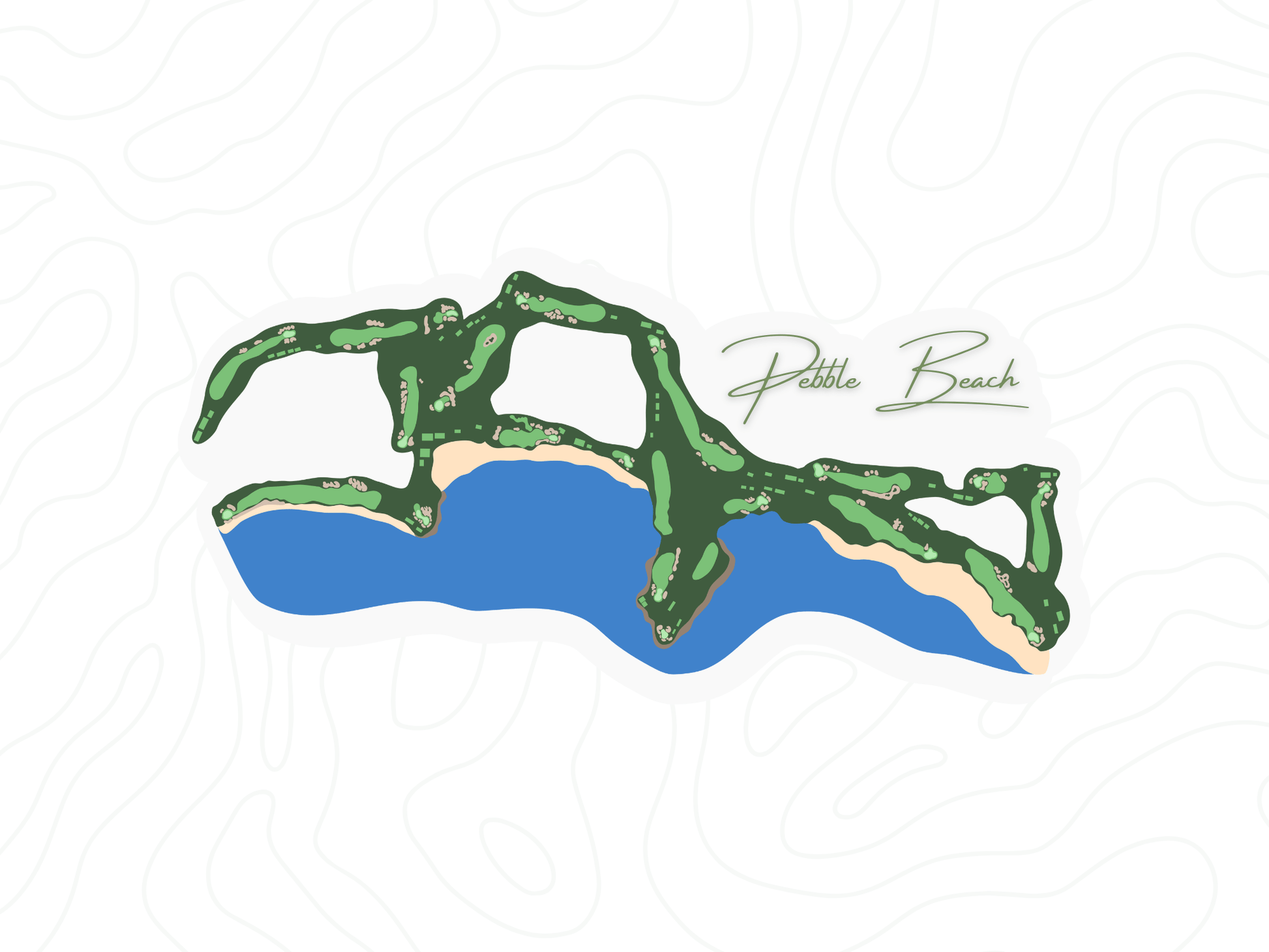 Pebble Beach Course Layout Sticker - Links & Legends