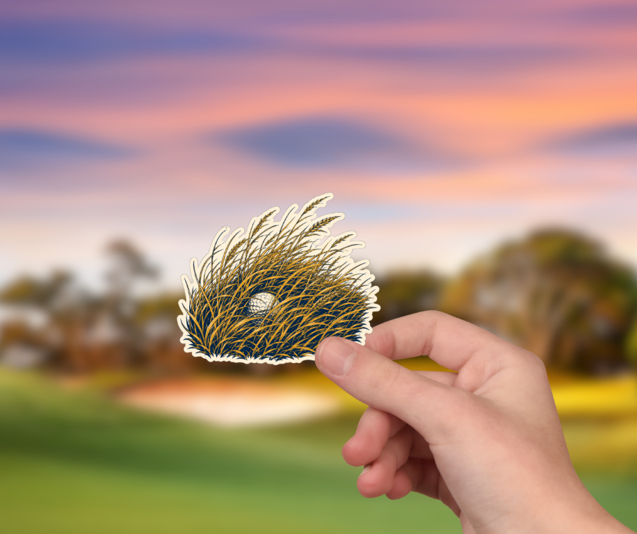 Shinnecock fescue golf sticker held in hand