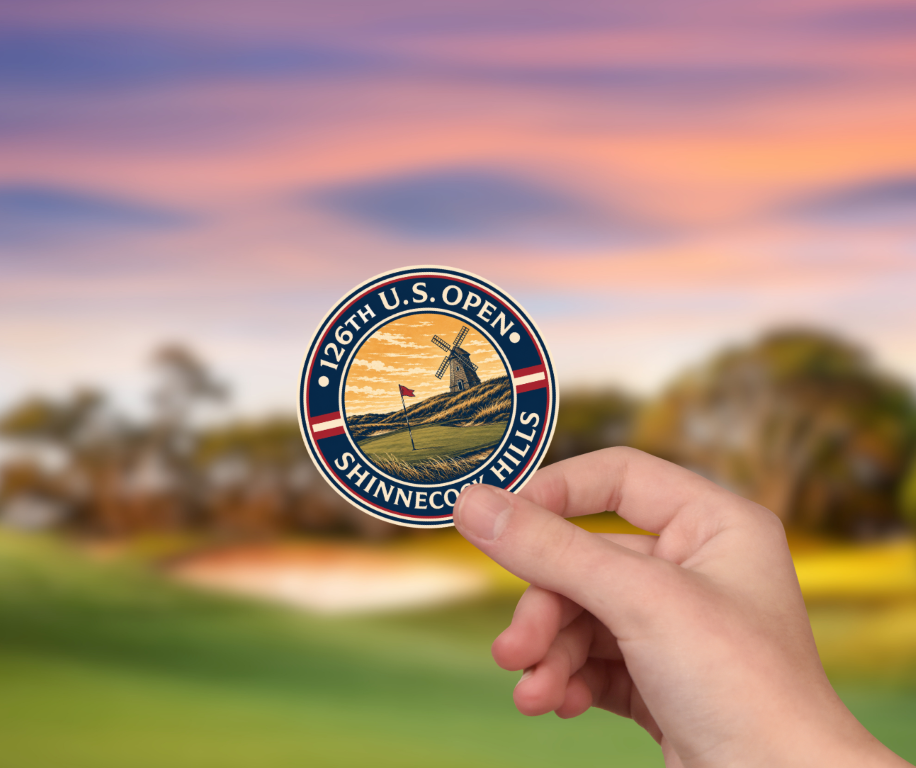 126th US Open Shinnecock Hills sticker held in hand