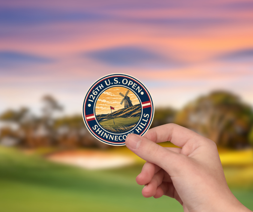 126th US Open Shinnecock Hills sticker held in hand