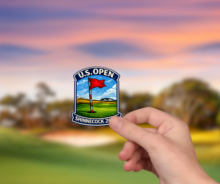 Shinnecock Hills 2026 US Open sticker held in hand