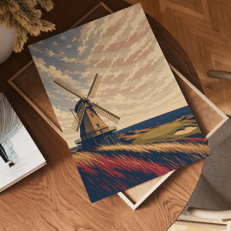 Shinnecock Hills Windmill Golf Art Print – framed lifestyle