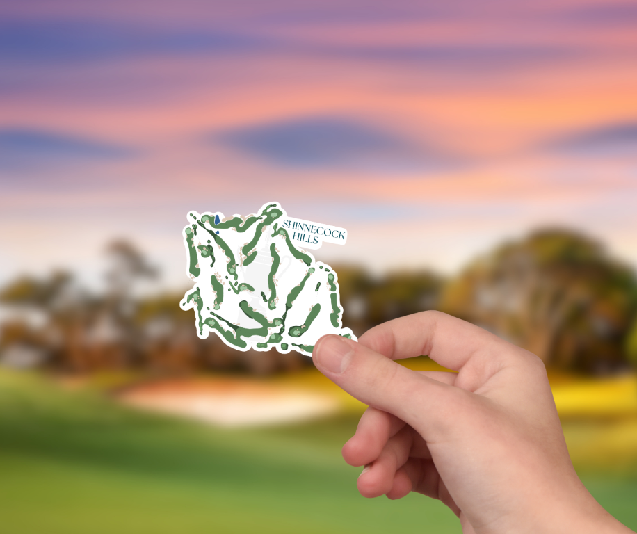 Shinnecock Hills course layout sticker held in hand