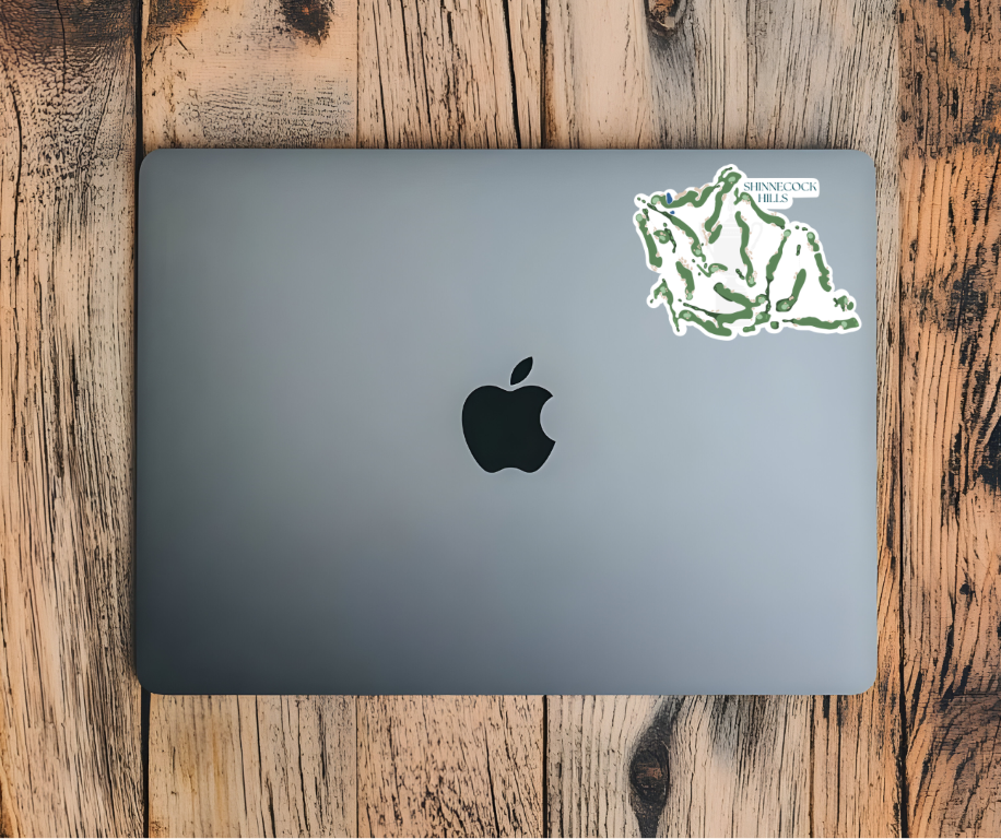 Shinnecock Hills course layout sticker on laptop
